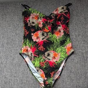 Iron Fist Floral & Skull Print Swimsuit